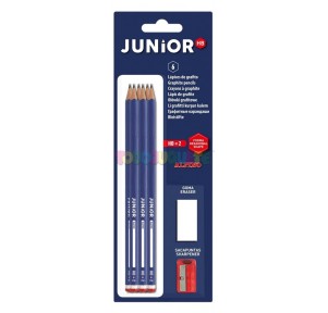 Blíster 6 lápices grafito junior+sacapuntas+goma