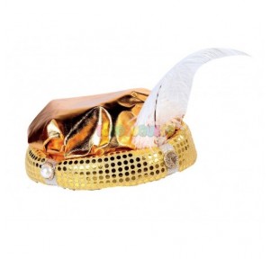 Sombrero Príncipe Sultán dorado con Pluma Adulto