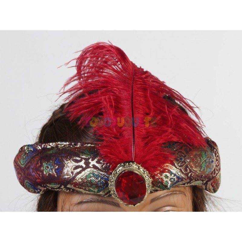 Sombrero Hindú con Pluma roja y diamante Adulto