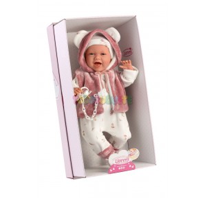 Muñeca Mimi sonrisa chaleco capucha fucsia 42cm