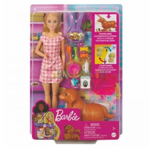 Muñeca Barbie Perritos Recién Nacidos Rubia