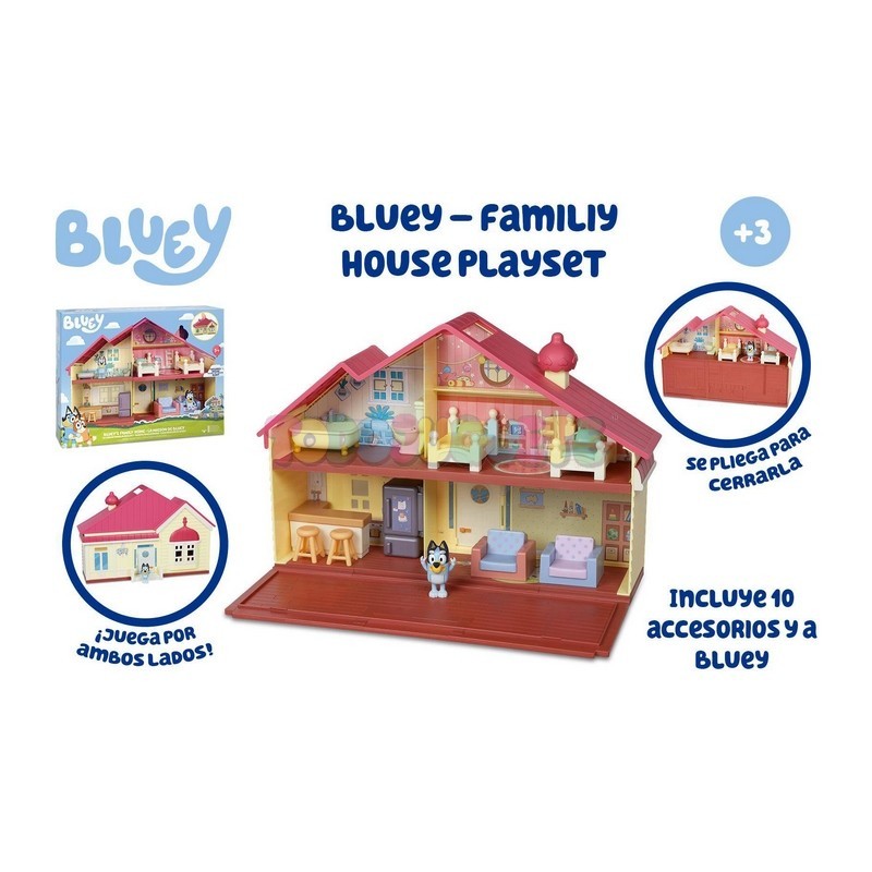 Bluey – Family House Playset, Casita de Juguete del Perrito, Cierra para  Guardar Todo y asa para Jugar y Llevarla Todos Lados, Muebles y Accesorios  y