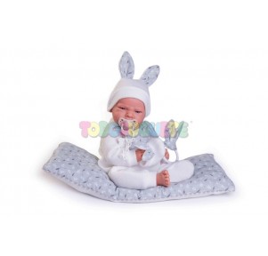 Muñeco Leo Recién Nacido Peso 42cm Conejo Cama