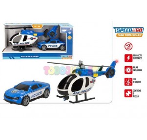 Helicóptero y Coche Policía Luz y Sonido Speed Go8