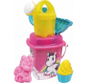 Cubo Playa Cuadrado Unicornio con accesorios