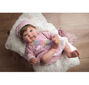 Muñeca Reborn Carolina 45cms pelo vest.fucsia