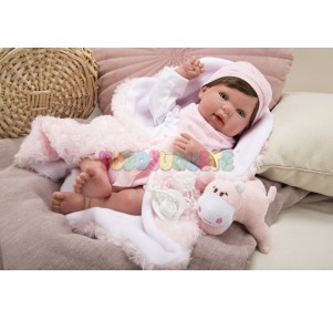 Reborn Aina vestido rosa con bandana c/pelo 45cm**