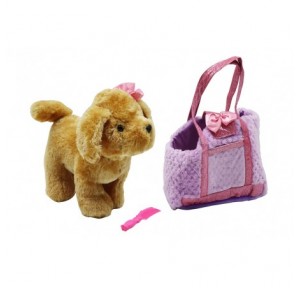 Bolso con Cachorro de Peluche 22 cm y Peine 2 Sdos