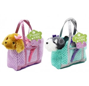 Bolso con Cachorro de Peluche 22 cm y Peine 2 Sdos