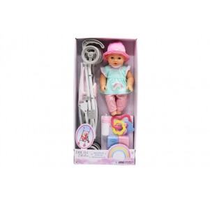 Muñeca Bebé 30cm con Sillita de Paseo y Accesorios