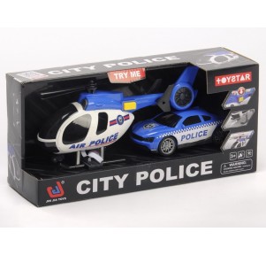 Set Policía Helicóptero + Coche 1:14 Luz y Sonido