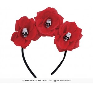 Diadema Flores Rojas con Calaveras