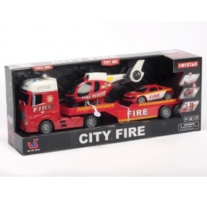 Camión Trailer Bomberos + 2 vehículos 1:12 Toystar