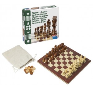 Juego Ajedrez Damas Caja de Lata