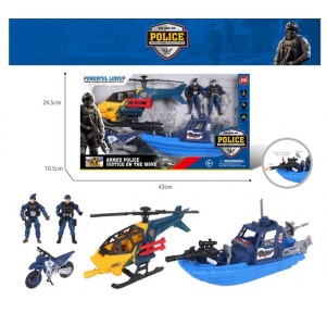 Set Policía Lancha Helicóptero y Moto Urban Armed