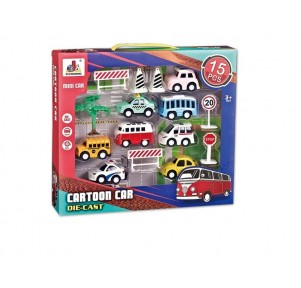 Set 8 Vehículos Ciudad Cartoon Car Die-Cast 15 pzs