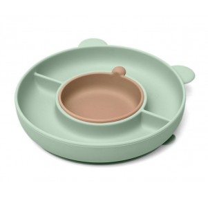 Plato oso silicona compartimentos Kiokids