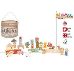 Cubo 36 Bloques Madera Animales Granja Woomax