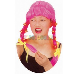 Peluca fibra óptica trenzas rosa th 3 sl