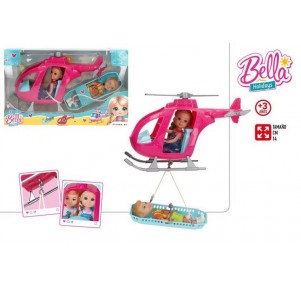 Muñeca Bella 14cm Con Helicóptero Y Muñeco 22cm