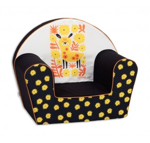 Sillón Infantil Negro Amarillo Llama Florecitas.