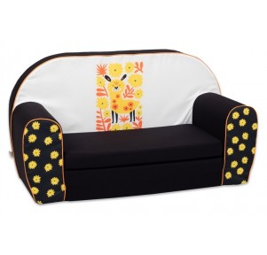Sofá Cama Infantil Negro-Amarillo Llama Florecitas