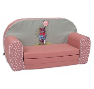 Sofá Cama Infantil Rosa-Verde Oso con Globo