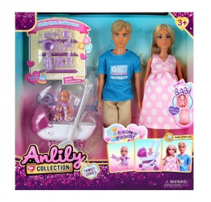 Set Pareja Muñeca Embarazada Carrito Anlily