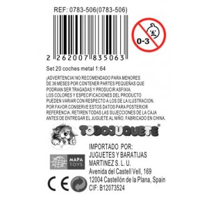 Set 20 Coches Metal Carreras 1:64 Mini Model