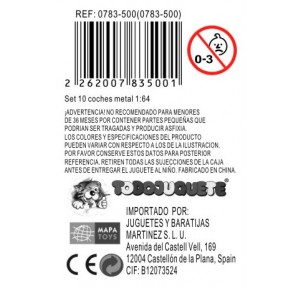 Set 10 Coches Metal Carreras 1:64 Mini Model
