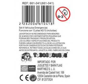 Playset 4 Vehículos Emergencias Luz Y Sonido 1:20