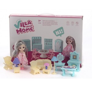 Muñeca Con Mobiliario Salón 12 Piezas Villa Home