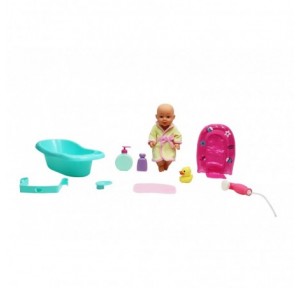 Muñeco Bebé 30 cm con Bañera y Accesorios Baño