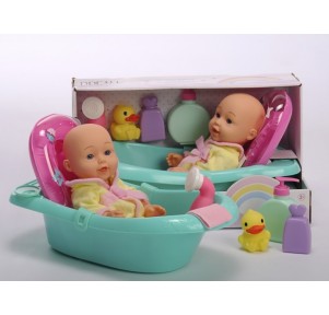 Muñeco Bebé 30 cm con Bañera y Accesorios Baño