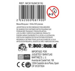 Mesa Bloques Multifuncional 2 Sillas 303 Piezas