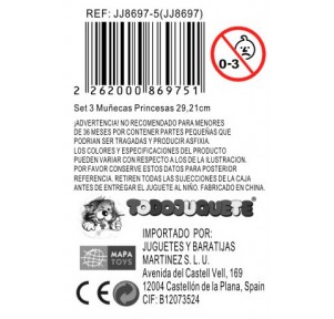 Set 3 Muñecas Princesas Con Joyas Baonier