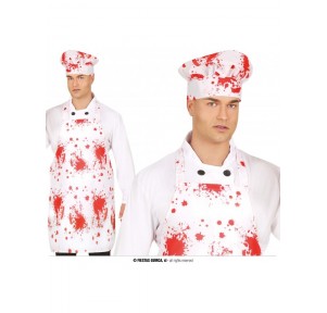 Gorro Cocinero Y Delantal Poliéster Sangre 55x70cm