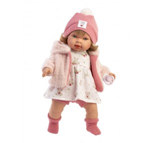 Muñeca Carla Llorona 42cm  Gorro Pompón