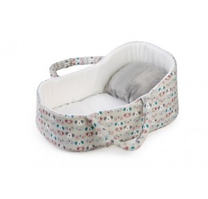 Capazo Muñeca Azul y Gris con Cojín