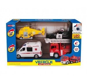 Playset 4 Vehículos Emergencia Luz Y Sonido 1:20