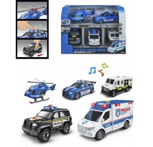 Set 5 Vehículos Policía Luz Y Sonido