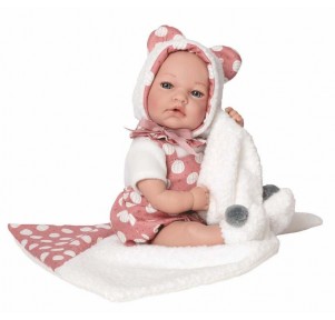 Muñeca Mia Llorona Mantita Topos 40cm