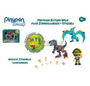 Pin y Pon Action Wild pack 2 dinosaurios y figura